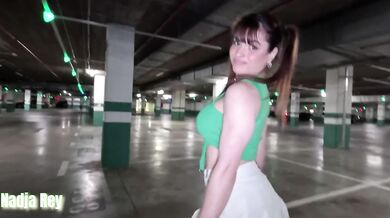 PUBLIC SEX and CUMWALK Nadja Rey gets Horny in the parking , EXHIBITIONISM with CUM ON FACE