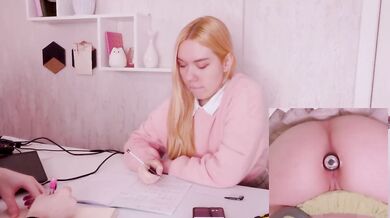 Helping my stepsister with homework but she's too distracted with vibro plug in her ass!