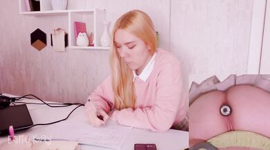 Helping my stepsister with homework but she's too distracted with vibro plug in her ass!