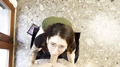 Gamer girl gives you a blowjob because she loves your cock - Emma Fiore
