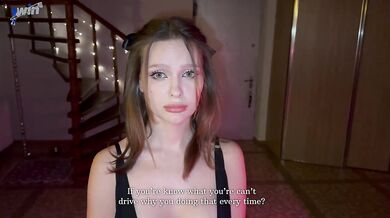 “Please, forgive me!!” Beauty sucks dick behind a scratched car and takes cum on her face