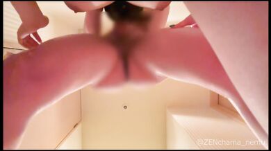 Japanese girl in full head mask is pushed against the wall and standing back, deep throat