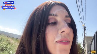 Cutie Katty West Gets Three Cocks In A Gangbang And Walks With Cum On Her Face Bukkake Cumwalk