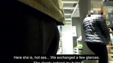 Risky FLASH PAYS OFF! Real STRANGER, scared at first, gives HELPING HANDJOB in big store.