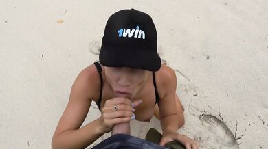 Wild sex on the beach! Hot brunette with pigtails, Huge Cock, Facial!