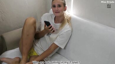 my brother's girlfriend in my T-shirt- it cost her...