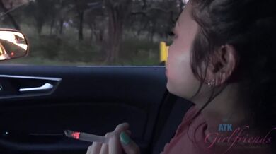 On vacation with pornstar Vina Sky hanging at the beach and playing with her pussy in the car