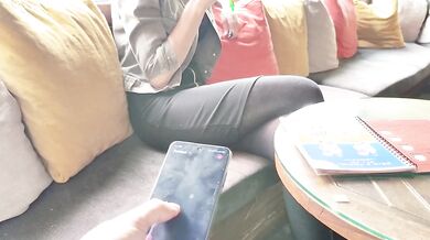 Remote control orgasm of my stepsister in Bar !