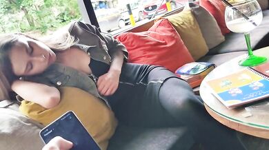 Remote control orgasm of my stepsister in Bar !