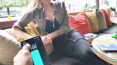 Remote control orgasm of my stepsister in Bar !