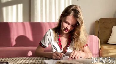 In between homework my stepsister sucks my dick and gets a lot of cum on her face