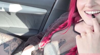 Hitchhiking Redhead Pays Her Ride With Her Nylon Feet And Backseat Blowjob