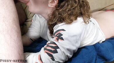 Casual piss and cum in mouth - he didn't feel like getting off the couch to pee