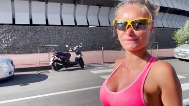 Morning Run Of Monika Fox Without Panties Through The Streets Of The City