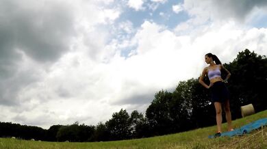 Yoga and Gymnastics Outdoors without Panties in School Uniform Miniskirt with Hot Tight Pussy Girls