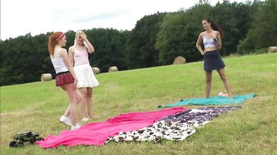 Yoga and Gymnastics Outdoors without Panties in School Uniform Miniskirt with Hot Tight Pussy Girls