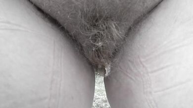 Pissing in the forest mature bbw milf with a big bush on her pussy. POV.