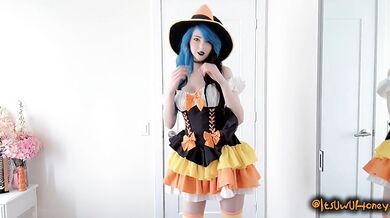 Sexy Halloween Witch Cums Hard With Big Dildo!