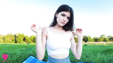 A romantic evening walk in nature ended with sex in clothes in a beautiful meadow next to the road