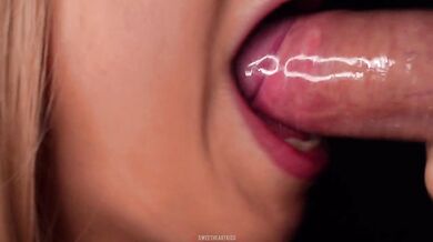 CLOSE UP: HORNY CONDOM BLOWJOB! She BROKE the CONDOM and Got ALL CUM in MOUTH! ASMR Sucking Dick 4K