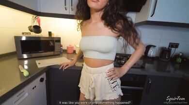 Curly horny neighbor makes a huge squirt if she is fucked hard