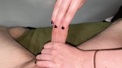 Stroking his Sensitive Dick after he Cums