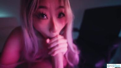 SEXY Asian Teen Raya Steele Massages My Cock With Her Throat!