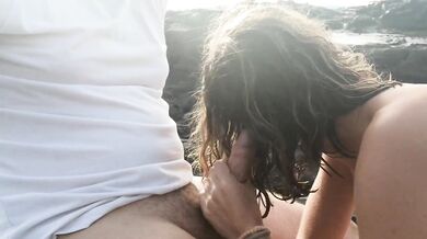 Risky Public blowjob on the beach near the people