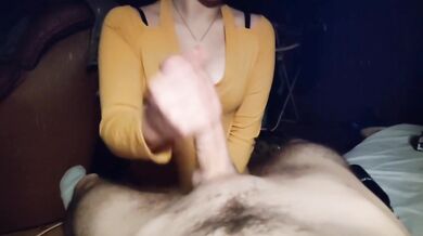 I Jerk My Stepbro's Hard Dick Huge Cumshot