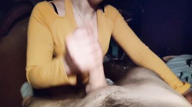 I Jerk My Stepbro's Hard Dick Huge Cumshot