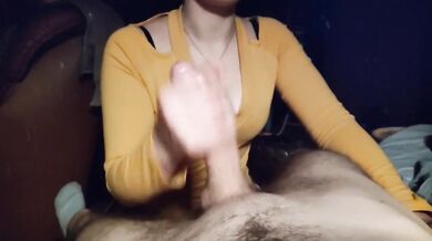 I Jerk My Stepbro's Hard Dick Huge Cumshot