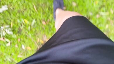 Desperate wetting accident outdoors piss on shoes and dress after party