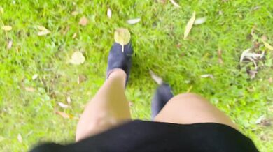 Desperate wetting accident outdoors piss on shoes and dress after party
