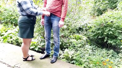 MILF gives golden shower after helping man pee outside