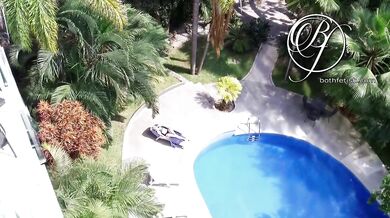 Spying my sexy MILF neighbor by the pool, voyeur fetish