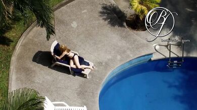 Spying my sexy MILF neighbor by the pool, voyeur fetish