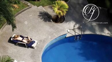 Spying my sexy MILF neighbor by the pool, voyeur fetish