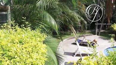 Spying my sexy MILF neighbor by the pool, voyeur fetish