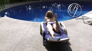 Spying my sexy MILF neighbor by the pool, voyeur fetish