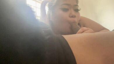 Asian thot sucks my dick before work