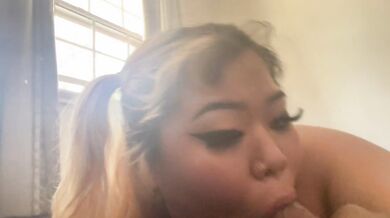 Asian thot sucks my dick before work