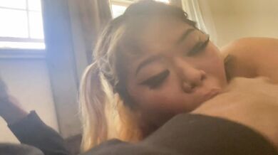 Asian thot sucks my dick before work