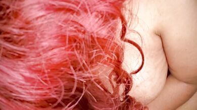 Ebony milf with red hair has an intense orgasm while masturbating
