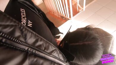 Risky Blowjob On Stairs of The Mall