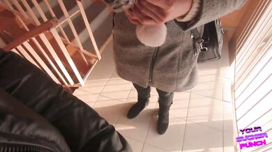 Risky Blowjob On Stairs of The Mall