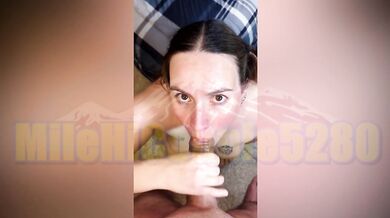 Cock-hungry amateur slut sucks, gags and deepthroats pierced cock w/ eye contact | MileHiCouple5280