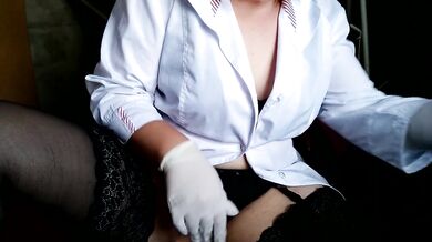 Nurse fucks herself with a dildo in the workplace