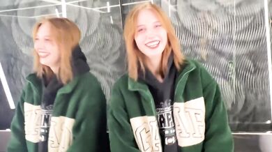 Girl Pickup in public elevator spilled over into hotel room sex with cum in mouth - Emma Korti