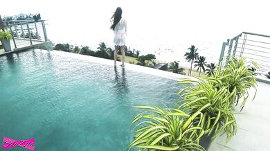 Accidentally cum in her pussy near the rooftop pool - SolaZola