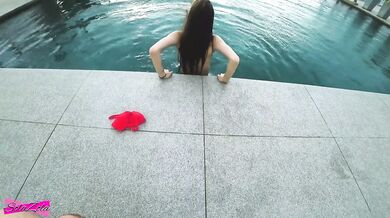 Accidentally cum in her pussy near the rooftop pool - SolaZola